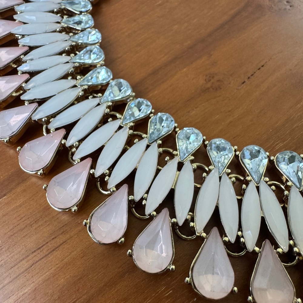 Pink and Gold Bib Statement Necklace - Picture 3 of 11